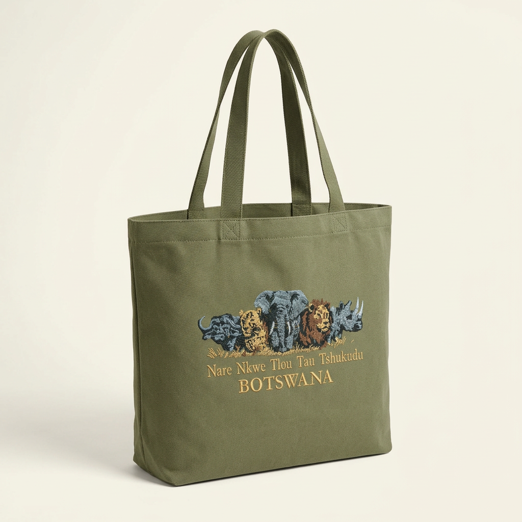 Botswana Big Five olive green tote bag design mockup