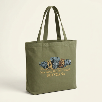 Botswana Big Five olive green tote bag design mockup