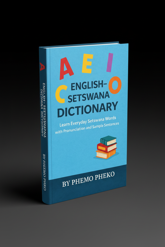 3D cover mockup of the Advanced English-Setswana Dictionary