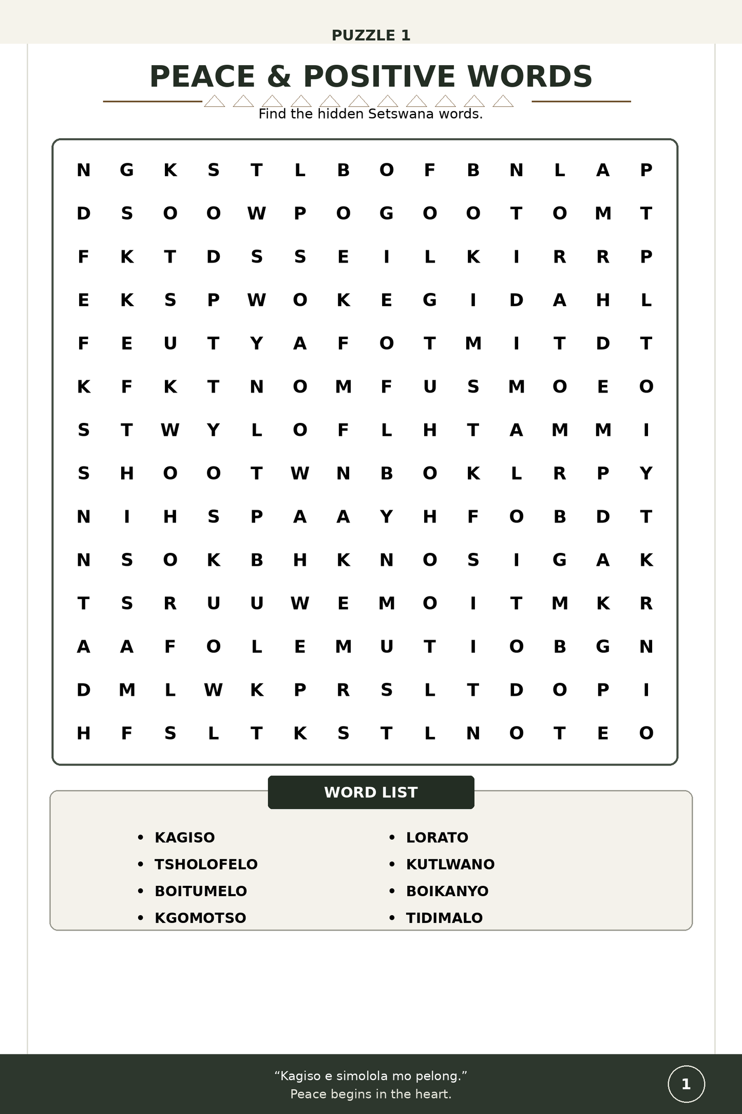 Stress Relief Setswana Word Search Puzzle Book