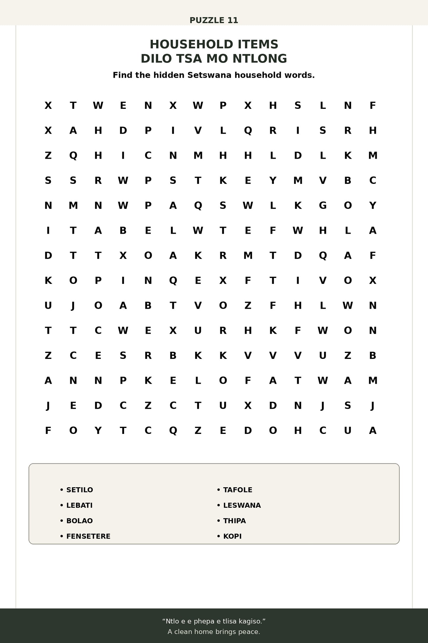 Stress Relief Setswana Word Search Puzzle Book