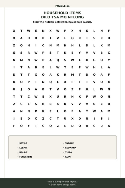 Stress Relief Setswana Word Search Puzzle Book